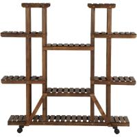 Estantería interior de madera para plantas con ruedas, estante decorativo desmontable para macetas, 124x33x120cm - details 7