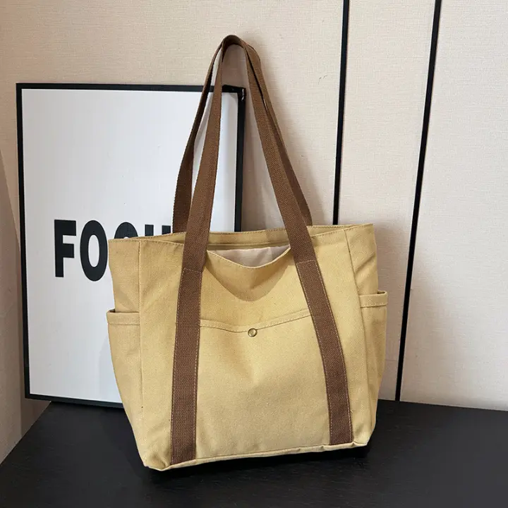 Bolso de mujer de lona de gran capacidad bolso de mano bolso de hombro estudiante universitario bolso versátil bolso de viaje multibolsillo - 1