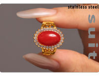 Anillo ovalado de Maple inoxidable with Piedra Roja Azul, Anillo impermeable Chapado en oro para Mujer decorado with Joyas de lujo - details 2