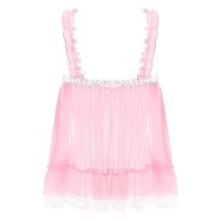 Picardías transparentes sexis para mujer, Top de malla transparente con tirantes y volantes, camisola con ribete de encaje y lazo, lencería, ropa de dormir tentadora para discoteca - details 10