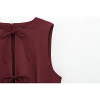 Elegante Vestido de Fiesta de Noche de Primavera BUNO Hembra Ancha Ondulada, Lazo, Color Sólido, Sin Mangas, Cuello Redondo - details 31