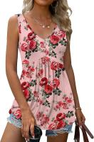 Verano nuevo con cuello en v sin mangas chaleco falda casual estampado tropical de flores vestido mujer - details 28