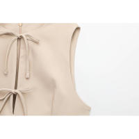 BUNO-Vestidos de fiesta de noche elegantes de primavera para mujer, dobladillo ancho ondulado, lazo decorado, liso, sin mangas, cuello redondo, vestidos de moda - details 22