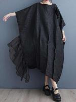 EAM mujeres negro tamaño grande encaje empalmado 3D wer vestido nuevo cuello redondo manga tres cuartos moda Primavera otoño 2025 31A0706 - details 3