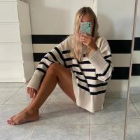 Suéter suelto de punto a rayas para mujer, jersey de manga larga con cuello redondo, ropa de calle informal, Otoño e Invierno - details 2
