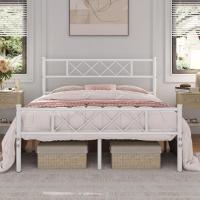 Cama Doble 140 x 200 cm con Espacio Almacenamiento Bajo Marco Metal Altura l Suelo 32 cm Blanco - details 0