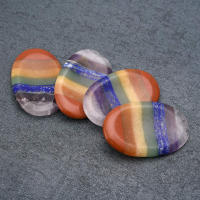 Piedra de Palma de 7 Chakras, Gema Natural tallada, piedra Ovalada para el pulgar, terapia de cristal, geometría, decoración del hogar, curación Reiki, 2,6 pulgadas - details 0