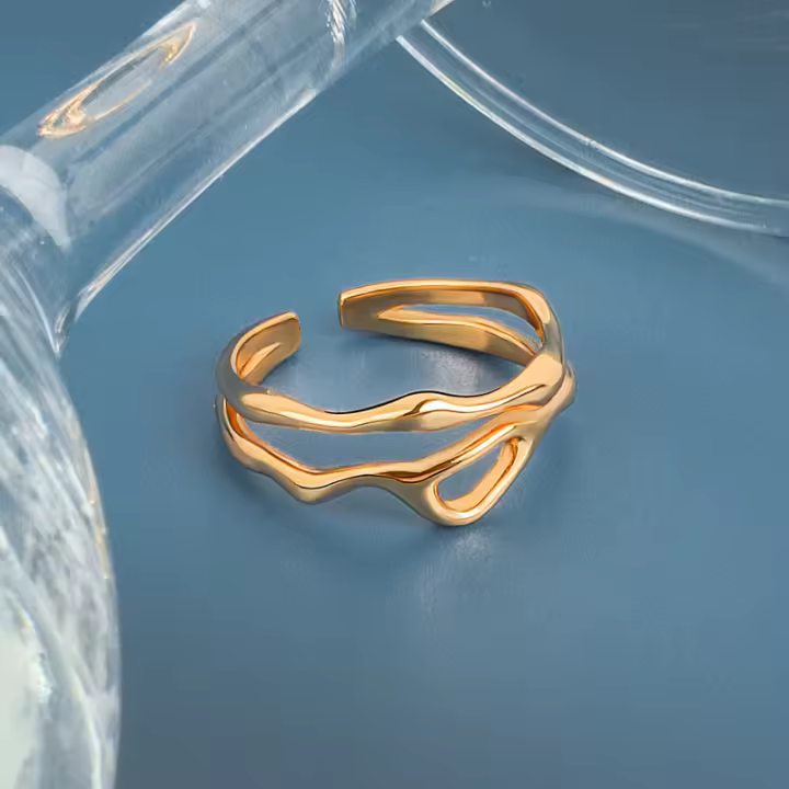 LIVVY-Anillo geométrico de doble línea hueca Irregular para mujer, Color plateado, diseño único Simple, joyería ajustable a la moda - 1