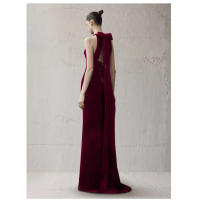 Bridedress mujeres Sexy cuello Halter elegante largo fiesta boda espalda arco sirena vestido de noche de terciopelo de talla grande Winered negro - details 3