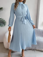 2025 Falda plisada de manga larga para mujer con cuello alto, vestido pequeño, ropa elegante, otoño e invierno - details 8