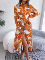 Vestido camisero con cordones para mujer, traje largo con cuello tipo Polo, estampado Floral en contraste, primavera y verano, novedad de 2023 - details 17