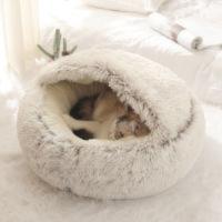Esterilla redonda de felpa larga y cálida para mascotas, cueva interior, saco de dormir, casa para perros, cojín para gatos, cama para gatos, suministros de invierno - details 0