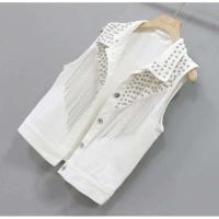 Chaqueta corta para mujer, novedad de 2023, chaleco vaquero con borlas, encaje blanco y negro con una hilera de botones, chaqueta sin mangas - details 15