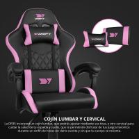 Silla Gaming Profesional, Polipiel, reposabrazos Acolchados, pistón Clase 3, Base Nylon Reforzada, Asiento basculante, Altura Regulable, cojín Lumbar y Cervical, Color Negro/Rosa - details 6