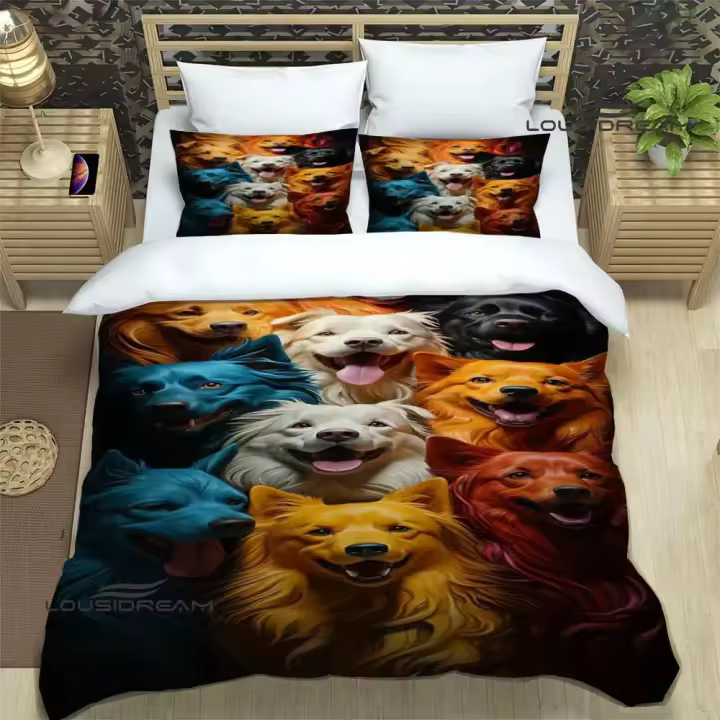 Exquisito Conjunto de Ropa de Cama de Perro 3D Cubierta de Edredón, Cojín, Funda de Cama - 1