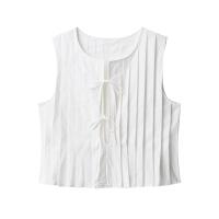 PB&ZA2025 verano nuevo top de mujer con cuello redondo sin mangas plisado con lazo casual versátil suelto simple. - details 2
