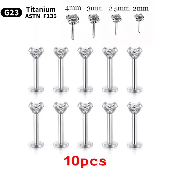 Pendientes pequeños de titanio g23 para mujer, joyería corporal, labret de piercing, 20/18/16g, 10 Uds., venta al por mayor - 1