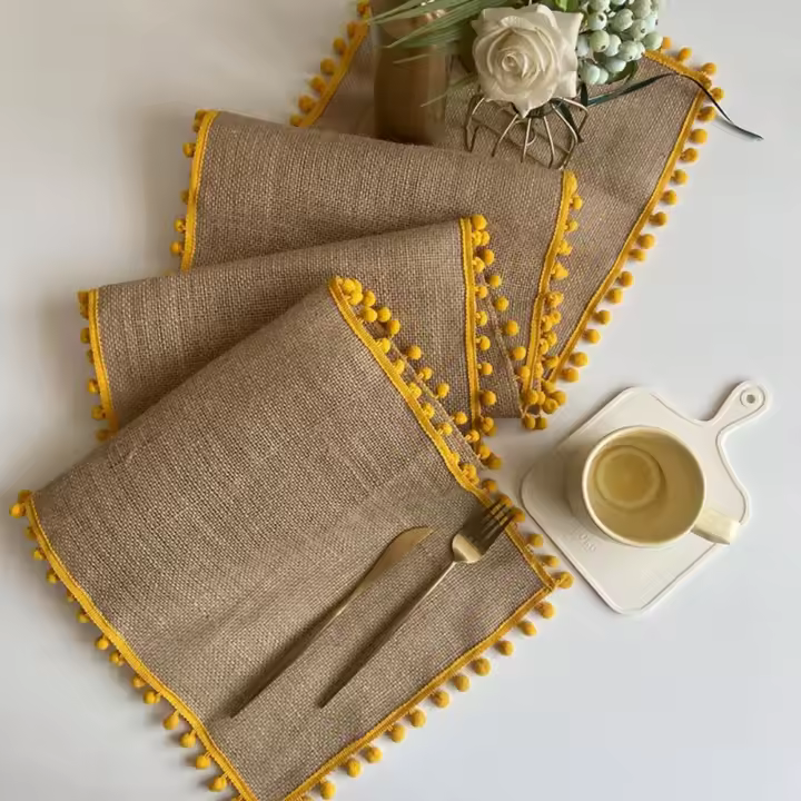 Mantel de yute de lino tejido para boda, cubierta Rectangular Natural, camino de mesa festivo, decoración navideña - 1