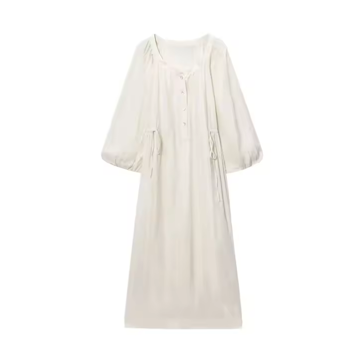 Vestido casual largo sencillo y cómodo con diseño de lazo en la cintura, estilo versátil para el día a día, PB&ZA2025basic, ropa de mujer. - 1