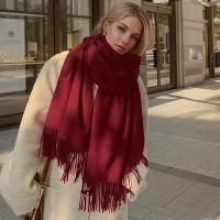 Bufanda de Cachemira de Color liso para mujer, chales gruesos y cálidos de Pashmina con borlas, manta femenina, Hijab, 2024 - details 4