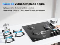 Campana de Gas de Vidrio WEHIMO de 3 Burneros 59 cm, 7750 W, 3 Zonas de Cocina, Adecuada para Todas las Ollas Instalación Integrada, Control de Pomo - details 1