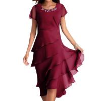 Vestido de mujer de color sólido: vestidos con paneles de gasa de cuello redondo de manga corta para mujer de verano de talla grande - details 9