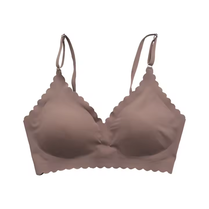 Sujetador de poliamida sin costuras para mujer, 9 colores, cómodo, inalámbrico, con borde ondulado lateral, corte láser invisible para yoga - 1