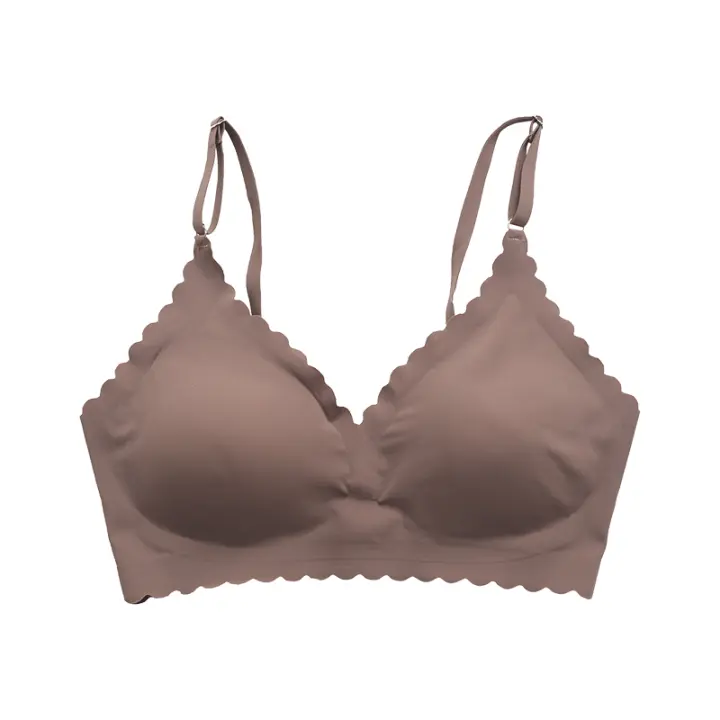 Sujetador de poliamida sin costuras para mujer, 9 colores, cómodo, inalámbrico, con borde ondulado lateral, corte láser invisible para yoga - 1
