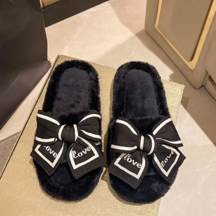 Zapatillas de Encaje para el Hogar Suaves y Elegantes Plataforma de Peluche con Diseño de Amor - 1