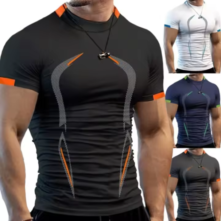 Camiseta de manga corta para hombre, estilo deportivo, de secado rápido, transpirable, estilo verano. - 1