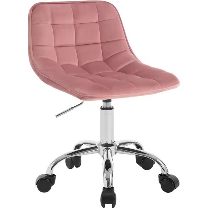 Silla de Oficina, Taburete Tocador Giratorio, Silla Ergonómica Escritorio con Respaldo, Taburete Bajo con Asiento Ajustable de Altura, Asiento Tapizado en Terciopelo - 1