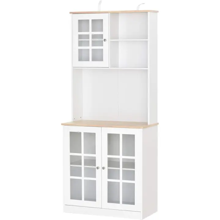 Alacena de cocina, despensa, armario de cocina con estantes y puertas de vidrio para pequeños electrodomésticos y aparador para comedor, sala de estar, 80x37x183 cm, blanco - 1
