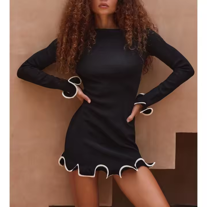Vestido de mujer de manga larga con volantes, perfume pequeño, sexy, otoño e invierno - 1