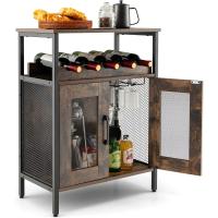 cocina con botellero extraíble y 6 soportes de cristal, aparador con puertas de rejilla de metal industrial - details 0