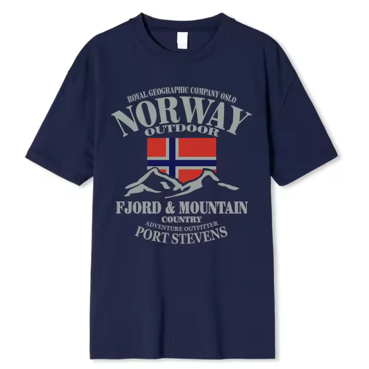 Camiseta de algodón con cuello redondo para hombre Camiseta divertida de manga corta con bandera de Noruega, Fjord Mountain, Crazy Hip Hop Talla grande, Verano - 1