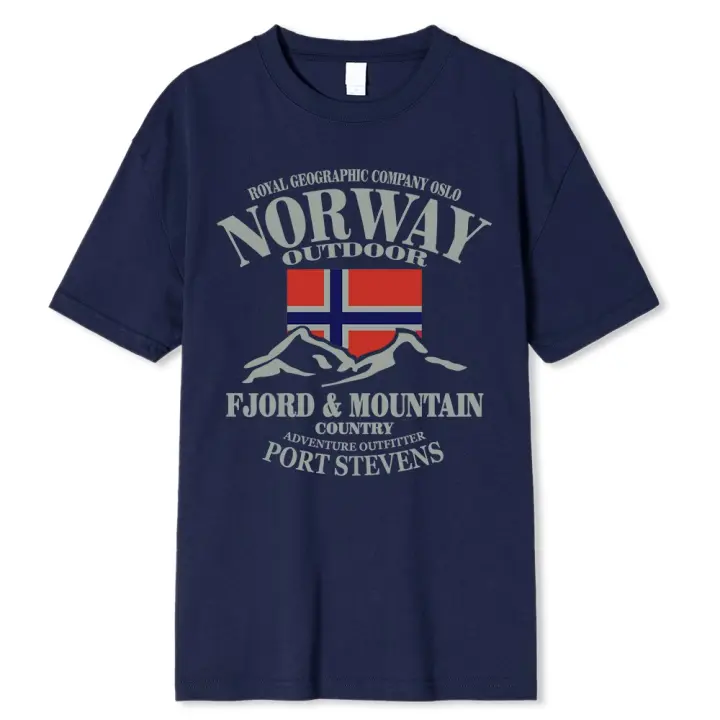 Camiseta de algodón con cuello redondo para hombre Camiseta divertida de manga corta con bandera de Noruega, Fjord Mountain, Crazy Hip Hop Talla grande, Verano - 1