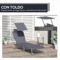 Silla Plegable para Jardín Desmontable, Regulable, Reclinable, para Jardín, Balcón, Acampada al Aire Libre 187x58x36 cm, Gris - details 2