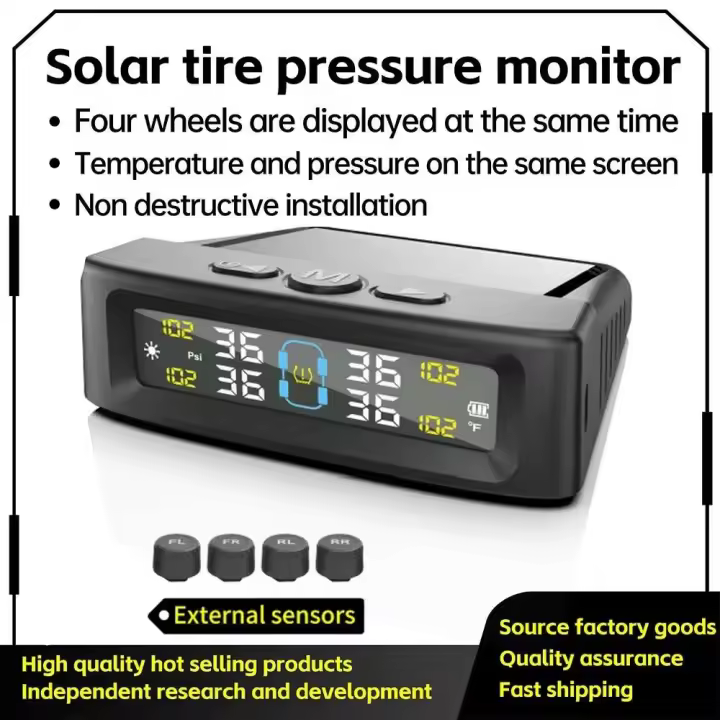 Con 4 sensores externos, monitoreo de presión de neumáticos, sistema TPMS Solar para coche, pantalla LCD Digital, probador de alarma de seguridad automática - 1