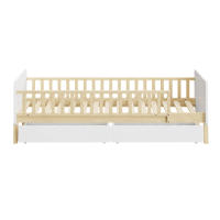 Cuna 90x190 con 2 cajones, cama individual de madera maciza con somier de láminas, blanco - details 7