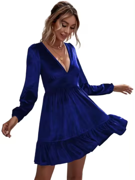 Vestido Elegante de Manga Larga para Mujer Primavera Otoño 2025 Cuello en V Moda - 1