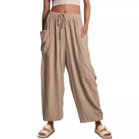 Pantalones de lino con cintura elástica para mujer, pantalón informal de verano - details 7