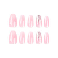 Uñas Artificiales de Bailarina de Doble Color con Brillo Longitud Media, Punta Cuadrada, Belleza para Mujeres y Niñas - details 0