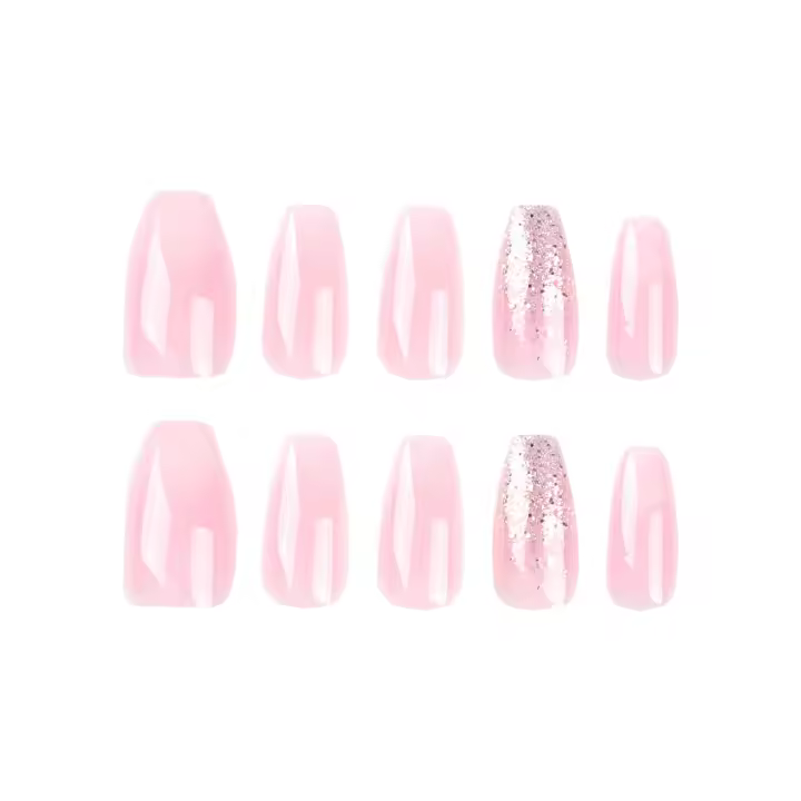 Uñas Artificiales de Bailarina de Doble Color con Brillo Longitud Media, Punta Cuadrada, Belleza para Mujeres y Niñas - 1