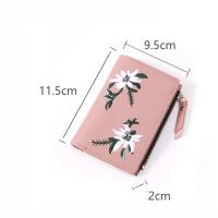 Cartera corta coreana para estudiantes, billetera de cuero PU con cremallera, flores bordadas, Mini bolso para mujer - details 14
