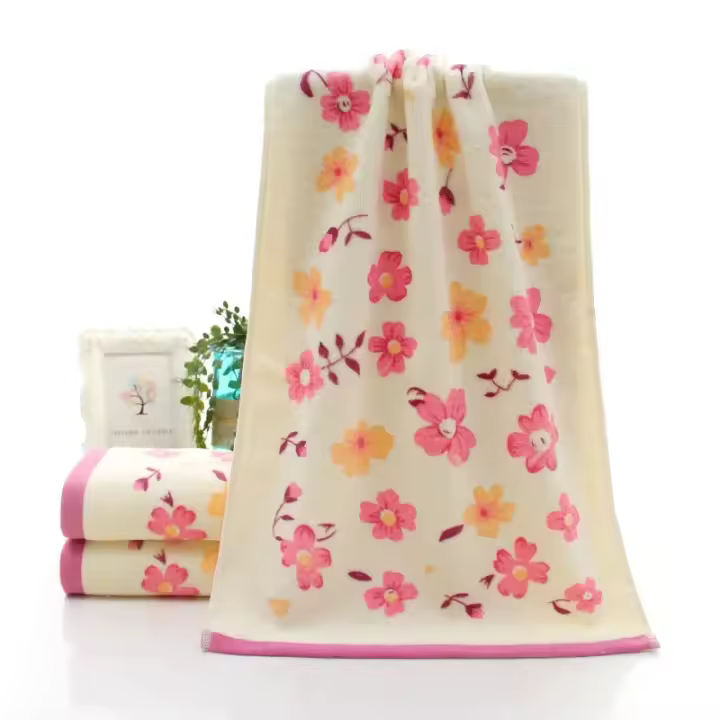 Toalla con estampado de flores para bebé, paño de baño suave y absorbente, de algodón, para ducha y cara, 74x34cm - 1
