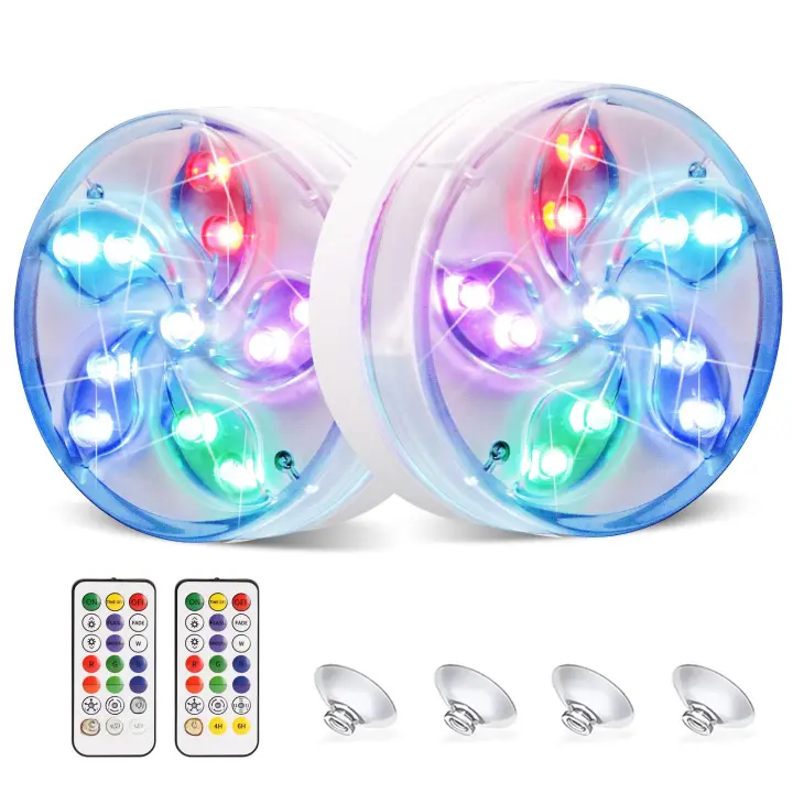 Luz de buceo, luz subacuática impermeable IP68 multicolor L con 2 controles remotos (paquete de 2) - 1