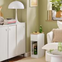 Auxiliares para Salón Mesilla de Noche Estrecha para Dormitorio con 1 Cajón y 1 Compartimento Abierto Blanco y Madera 20 x 35 x 60 cm FBT111-WNx2 ES - details 1