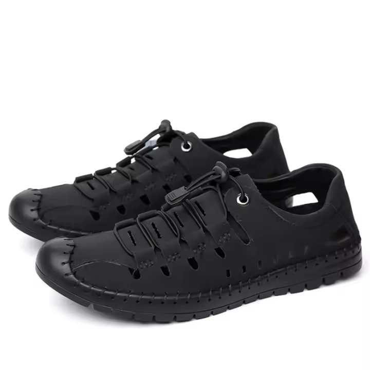 Sandalias para hombre, novedad de verano 2025, zapatos casuales de cuero hueco para hombre, zapatos antideslizantes con agujeros para conducir, sandalias de cuero de fondo suave para hombre - 1