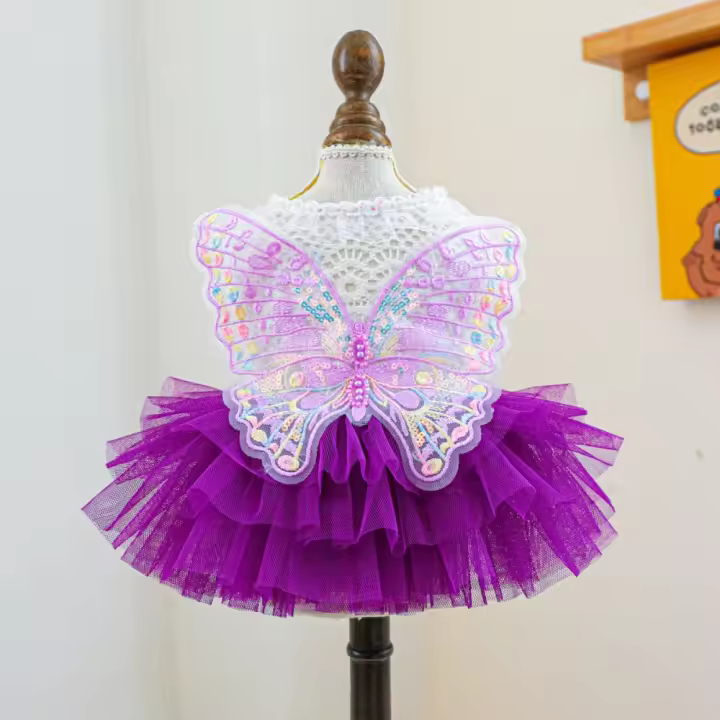 Vestido de Princesa para Perros y Mascotas Hada y Mariposa Ropa de Mascota Encantadora y Agradable para la Piel - 1