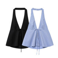 Ouwu-top Informal Con Cuello Halter Para Mujer, Top Elegante Sin Mangas Con Cuello En V, Camiseta Sin Mangas Con Lazo, Ropa De Calle Formal Con Cremallera Lateral, Chaleco Elegante - details 1